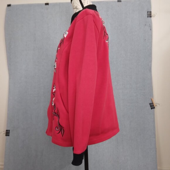 Bob Mackie | Embroidered Bird Flowers Knit Jacket Full Zip Red | Size XL - Picture 6 of 10